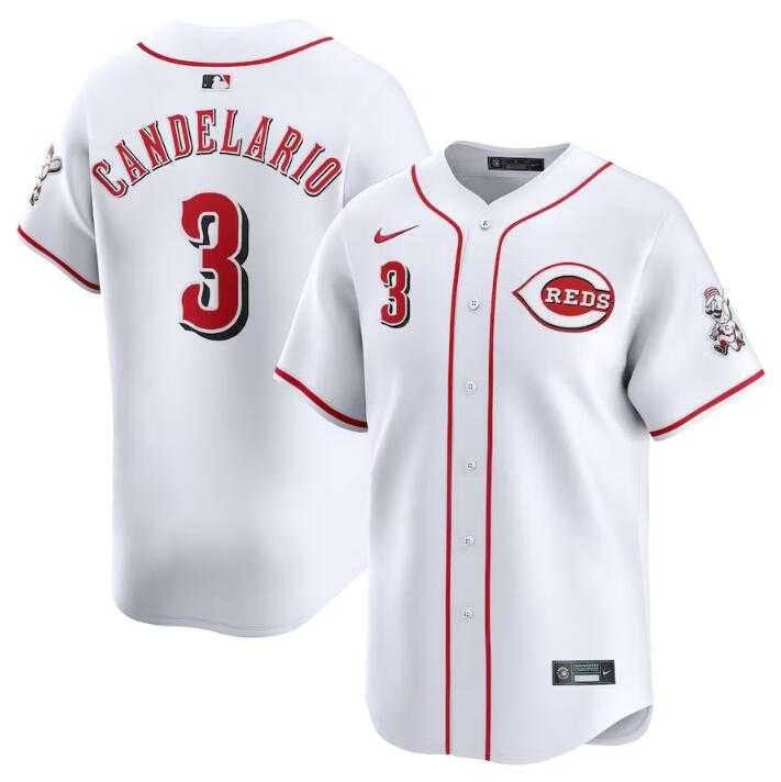 Men's Cincinnati Reds #3 Jeimer Candelario White Home Limited Stitched Baseball Jersey Dzhi